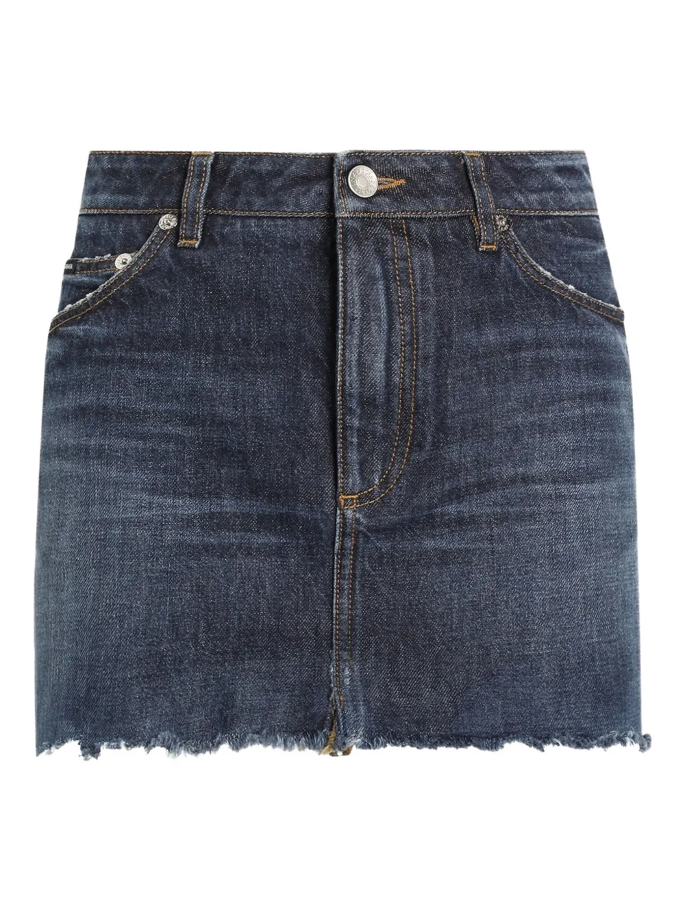 Dolce & Gabbana Frayed Mini Denim Skirt In Blue