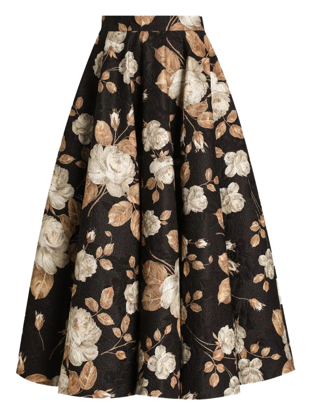 Dolce & Gabbana Midi-plooirok met roosprint Zwart