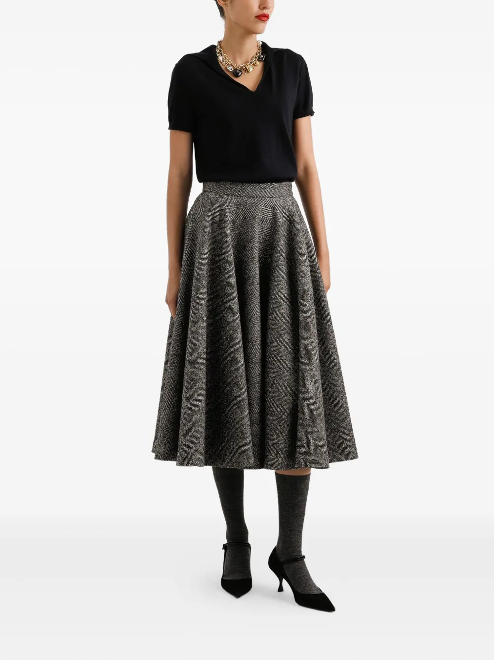 Dolce & Gabbana Flared midi-rok met visgraatpatroon - Grijs