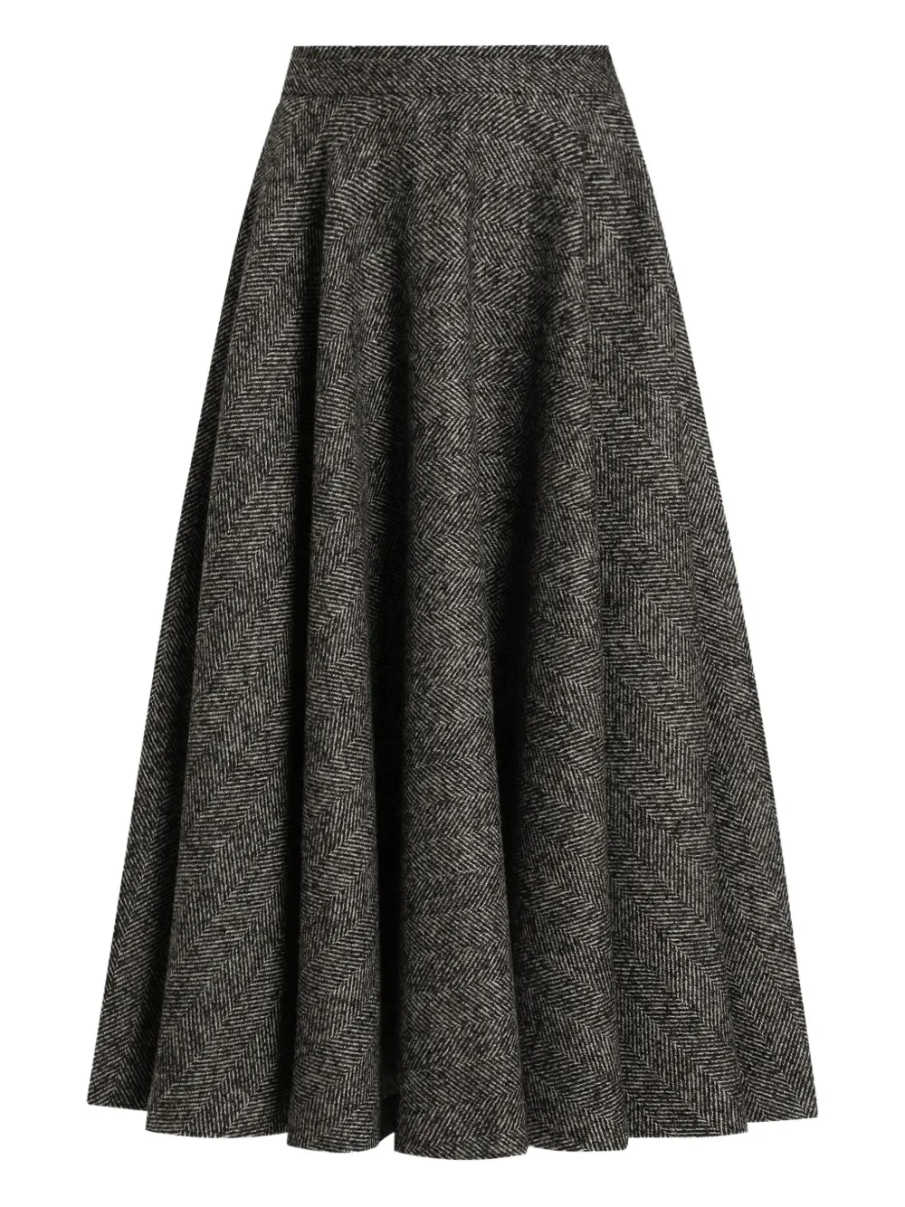Dolce & Gabbana Herringbone Flared Midi Skirt In Gray