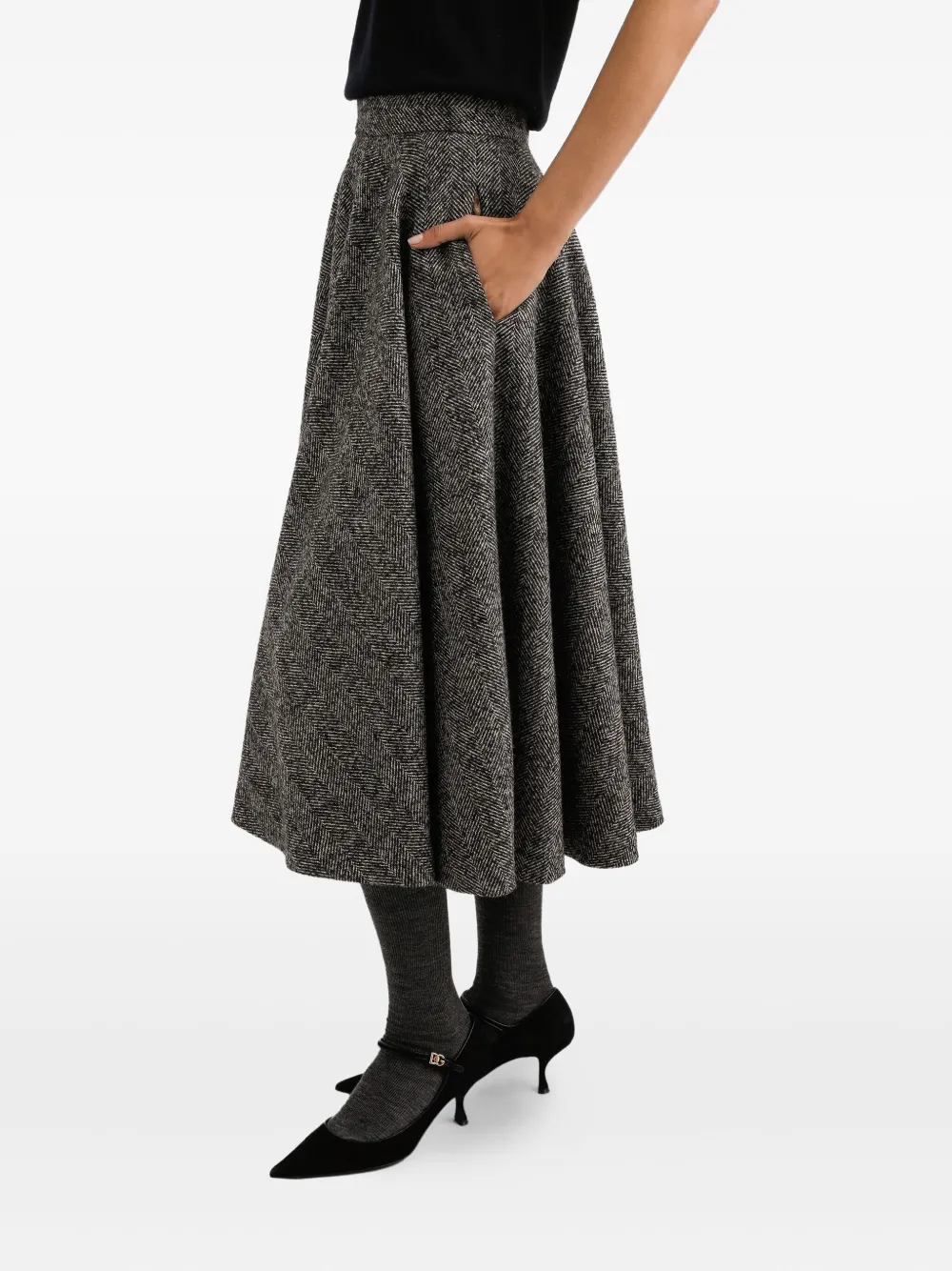 Dolce & Gabbana Flared midi-rok met visgraatpatroon Grijs