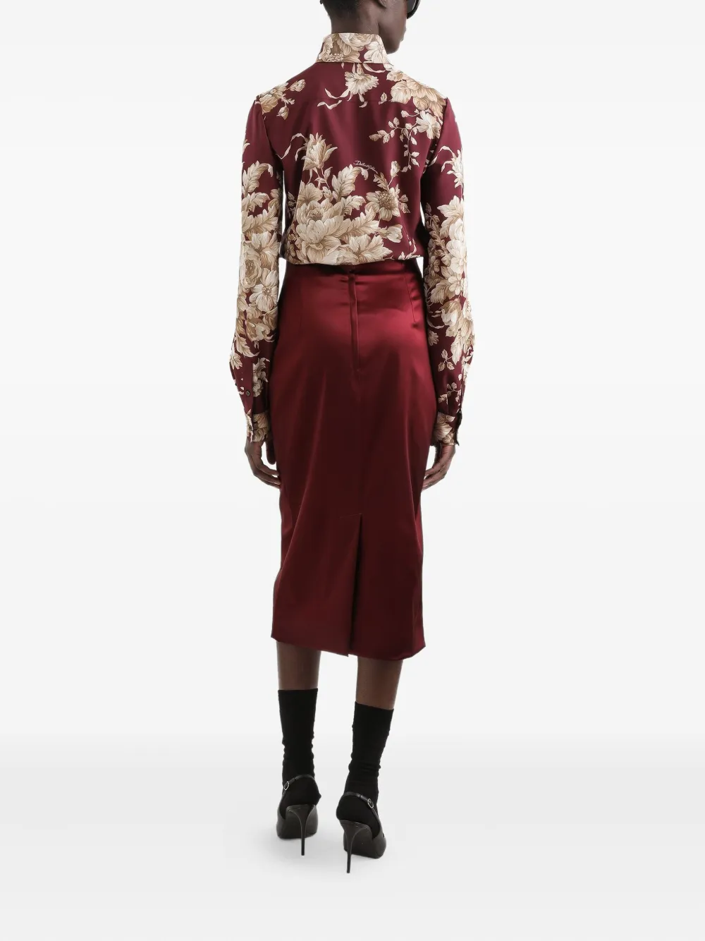 Dolce & Gabbana High-waist Midi Skirt In Burgundy