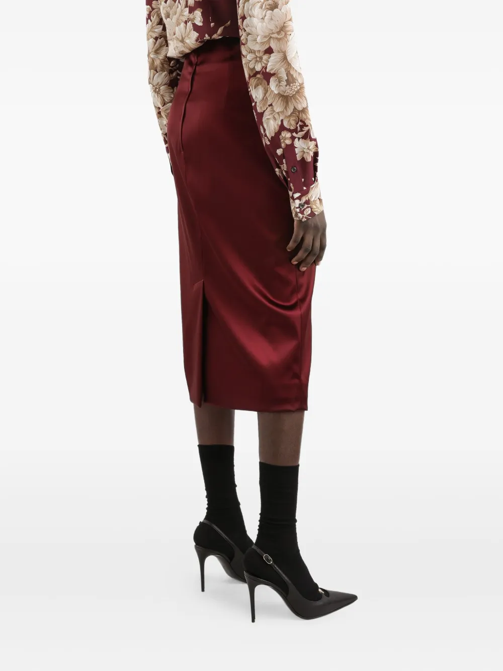 Dolce & Gabbana High-waist Midi Skirt In Burgundy