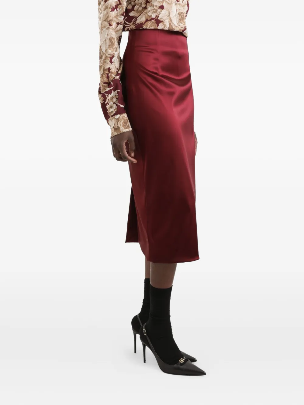 Dolce & Gabbana High-waist Midi Skirt In Burgundy