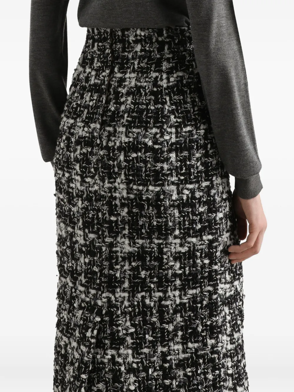Dolce & Gabbana Wool Blend Midi Skirt With Tweed Pattern In Black