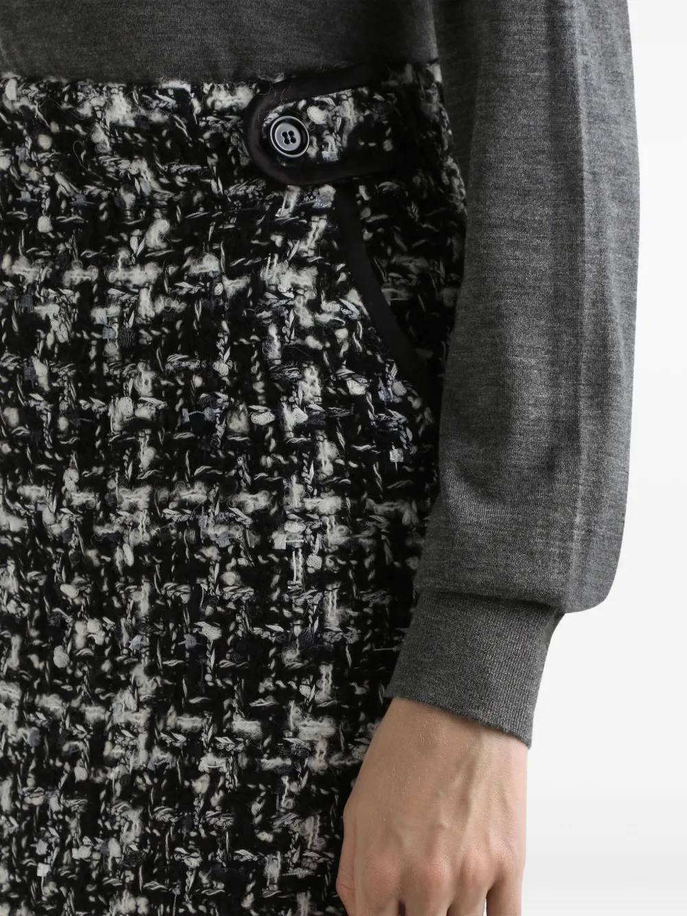 Dolce & Gabbana Wool Blend Midi Skirt With Tweed Pattern In Black