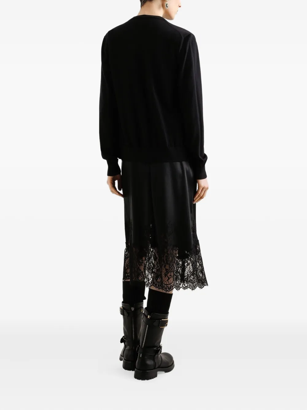 Dolce & Gabbana Lace-trimmed Satin Midi Skirt In Black