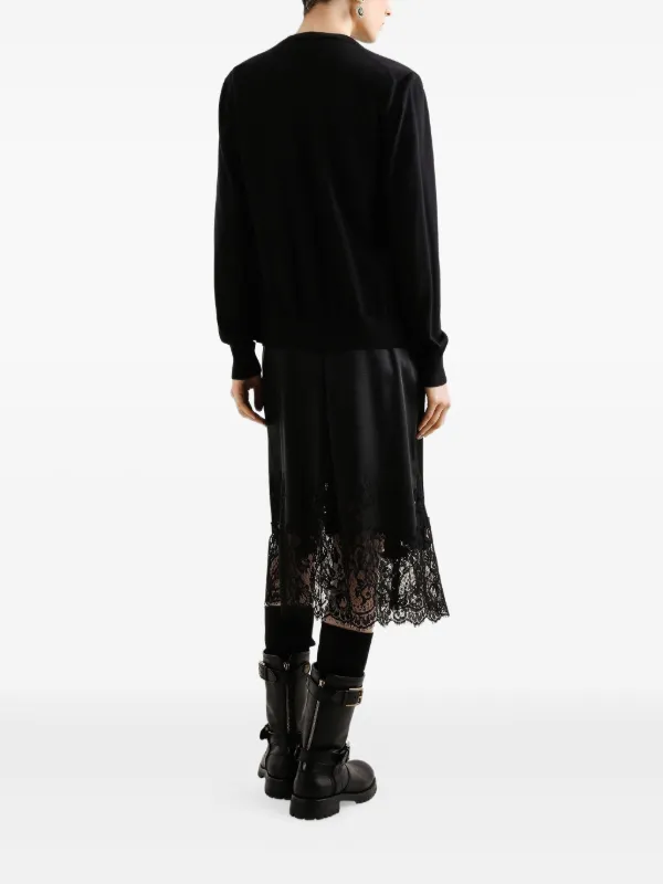 Dolce & Gabbana lace-trimmed Satin Midi Skirt | Black | FARFETCH