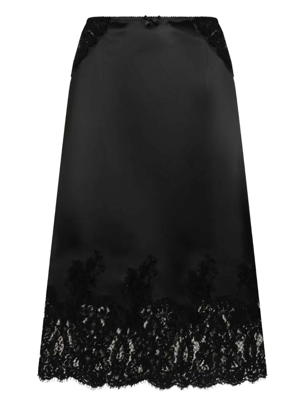 Dolce & Gabbana Lace-trimmed Satin Midi Skirt In Black