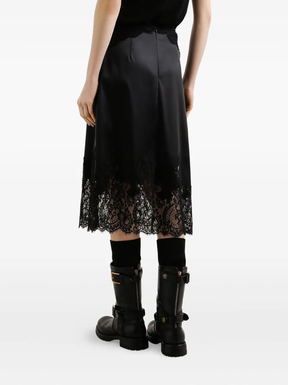 Dolce & Gabbana Lace-trimmed Satin Midi Skirt In Black