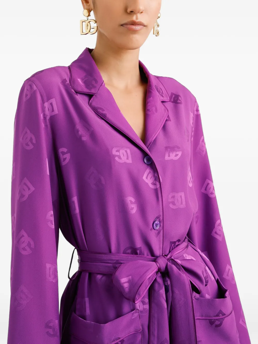 Dolce & Gabbana DNA blouse met logo-jacquard en ceintuur Paars