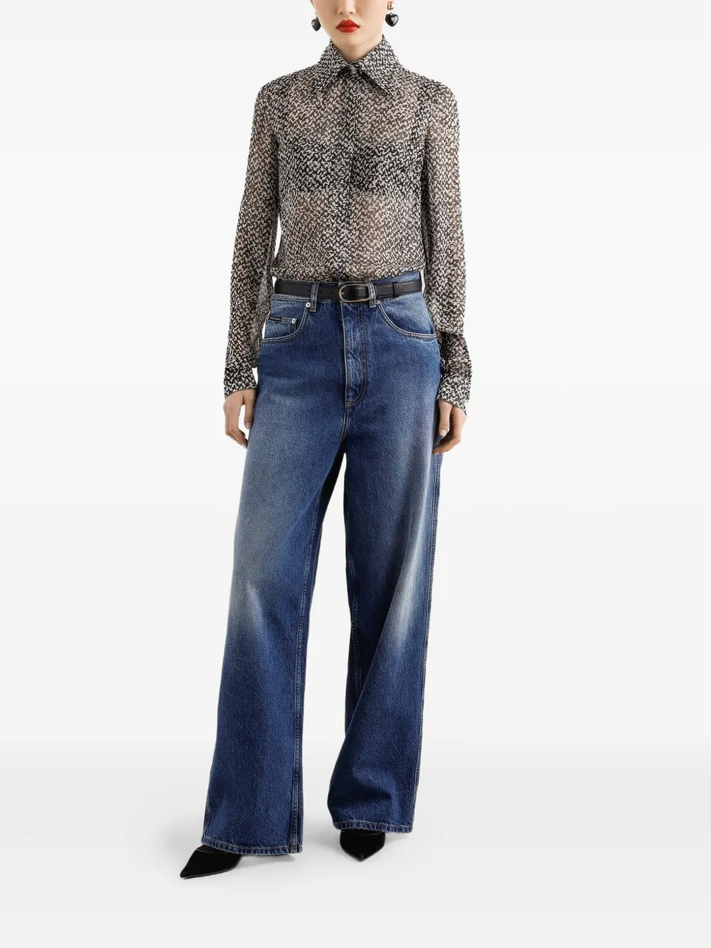 Dolce & Gabbana Blouse met geplooide kraag en print - Zwart