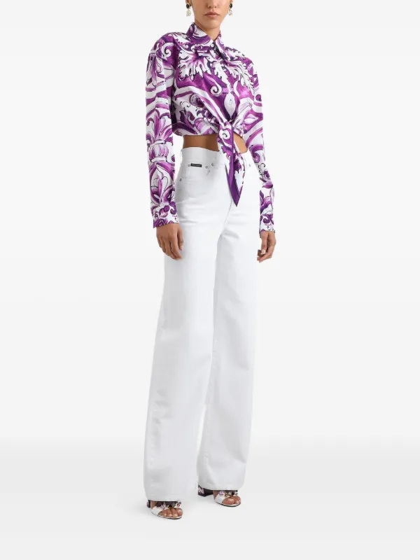 Dolce & Gabbana Camisa De Algodão Com Estampa Majolica | Roxo