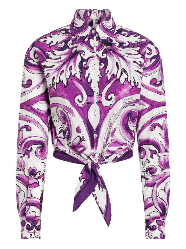 Dolce & Gabbana Camisa De Algodão Com Estampa Majolica | Roxo