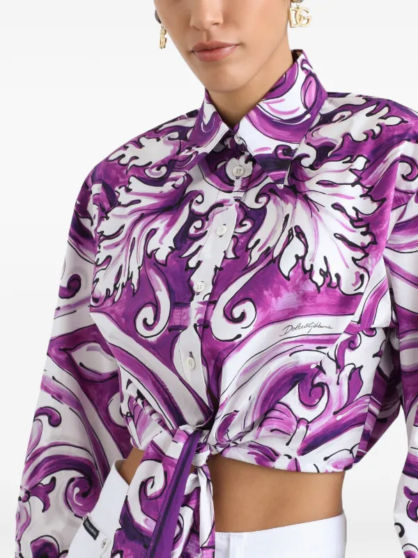 Dolce & Gabbana Camisa De Algodão Com Estampa Majolica | Roxo