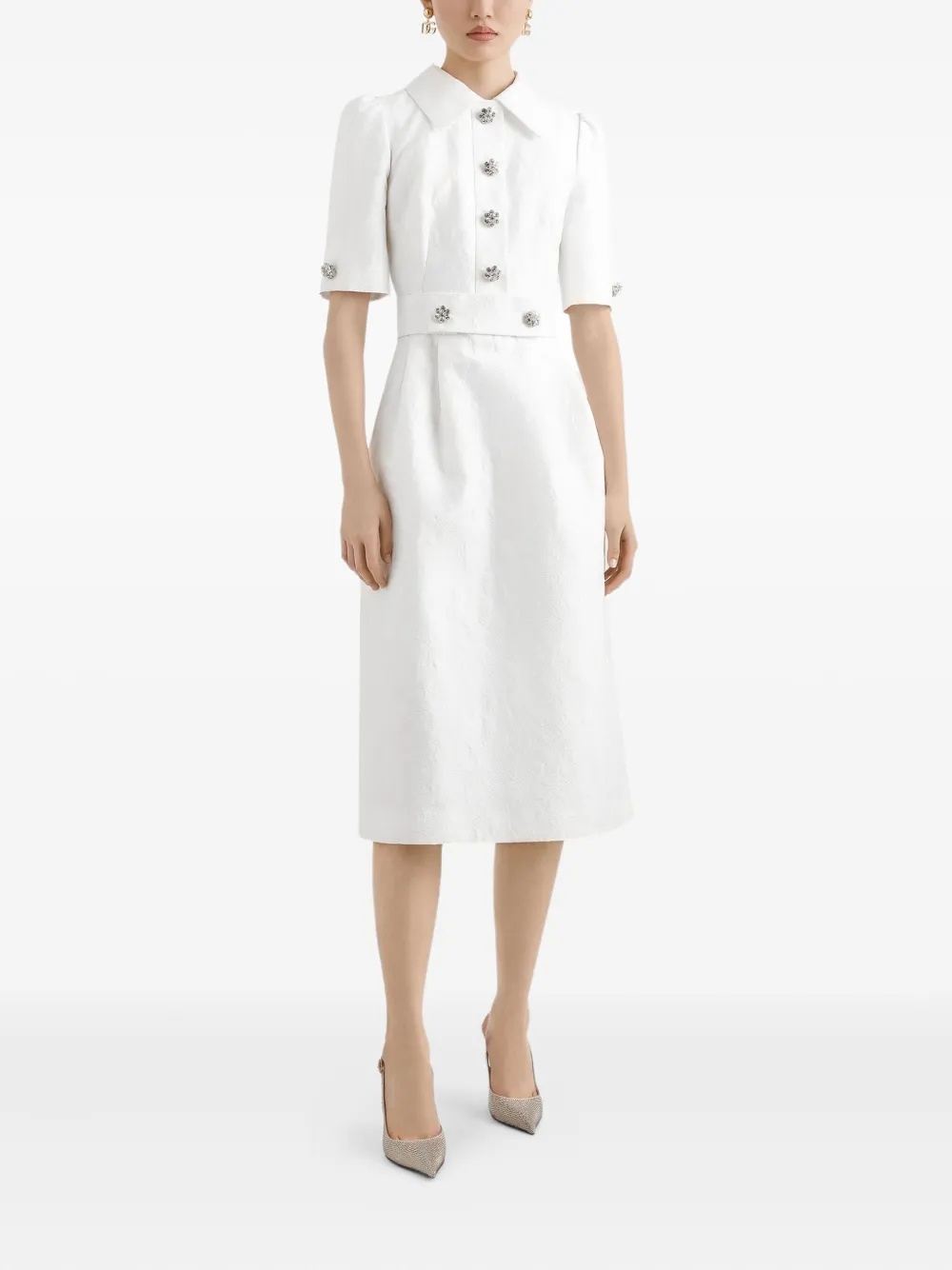 Dolce & Gabbana button-embellished midi dress - Wit