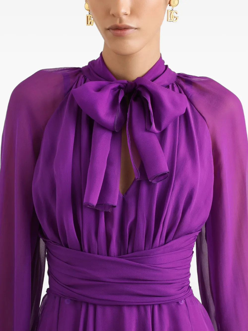 Dolce & Gabbana Jurk met plooien en gestrikte hals Paars