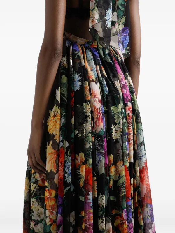 ●Dolce&Gabbana●マーキゼットカーフ丈 ドレス Stretch marquisette midi dress with gardenia print in Print