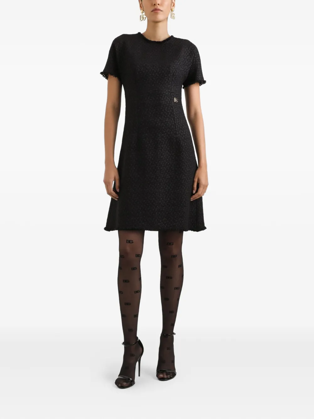 Dolce & Gabbana Jurk met korte mouwen en franje - N0000 BLACK
