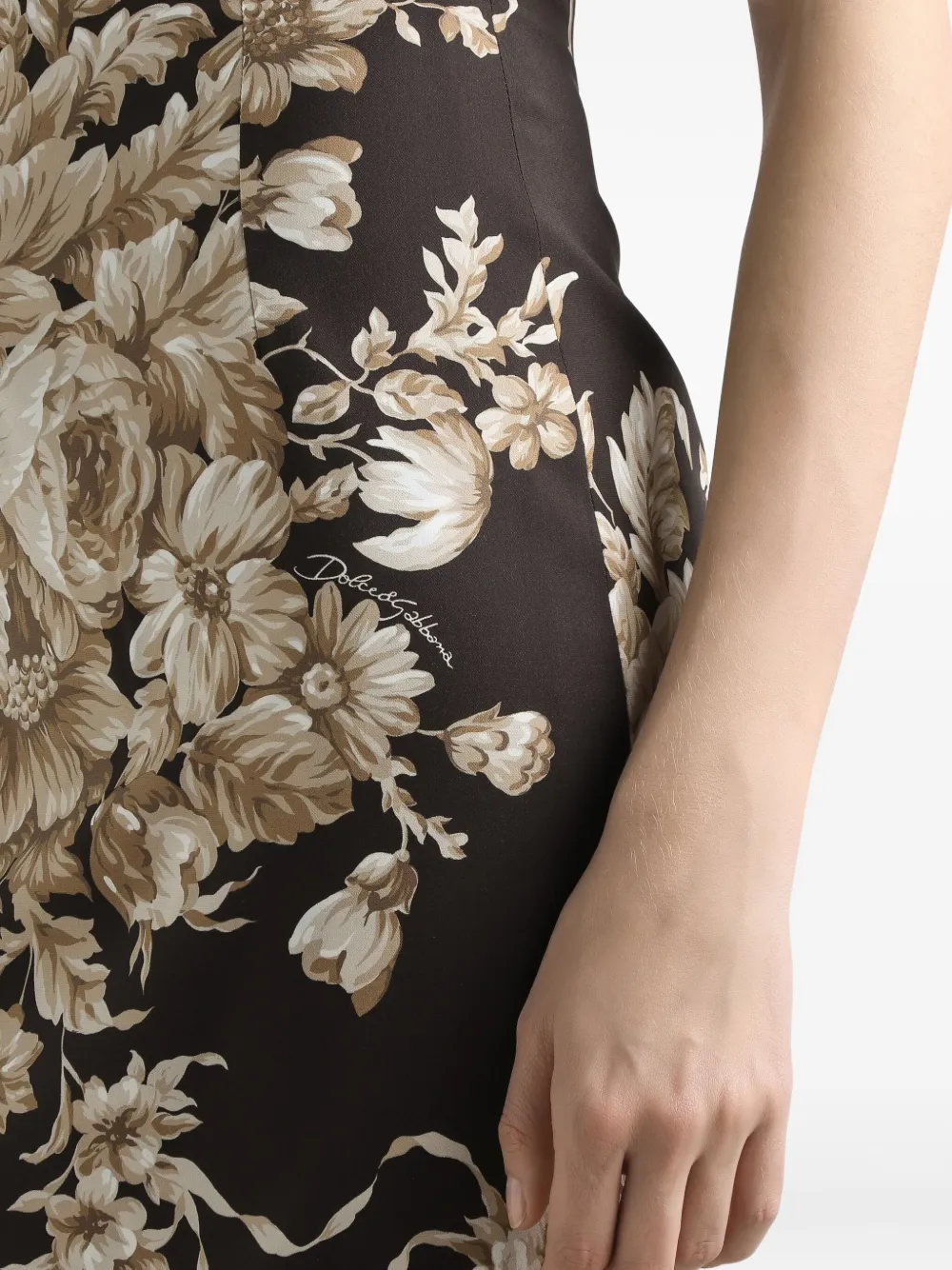 Dolce & Gabbana Midi-jurk met bloemenprint Bruin