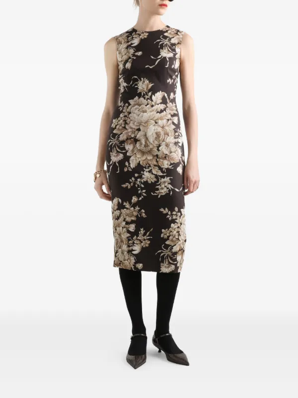 Dolce & Gabbana floral-print Sleeveless Midi Dress | Brown | FARFETCH