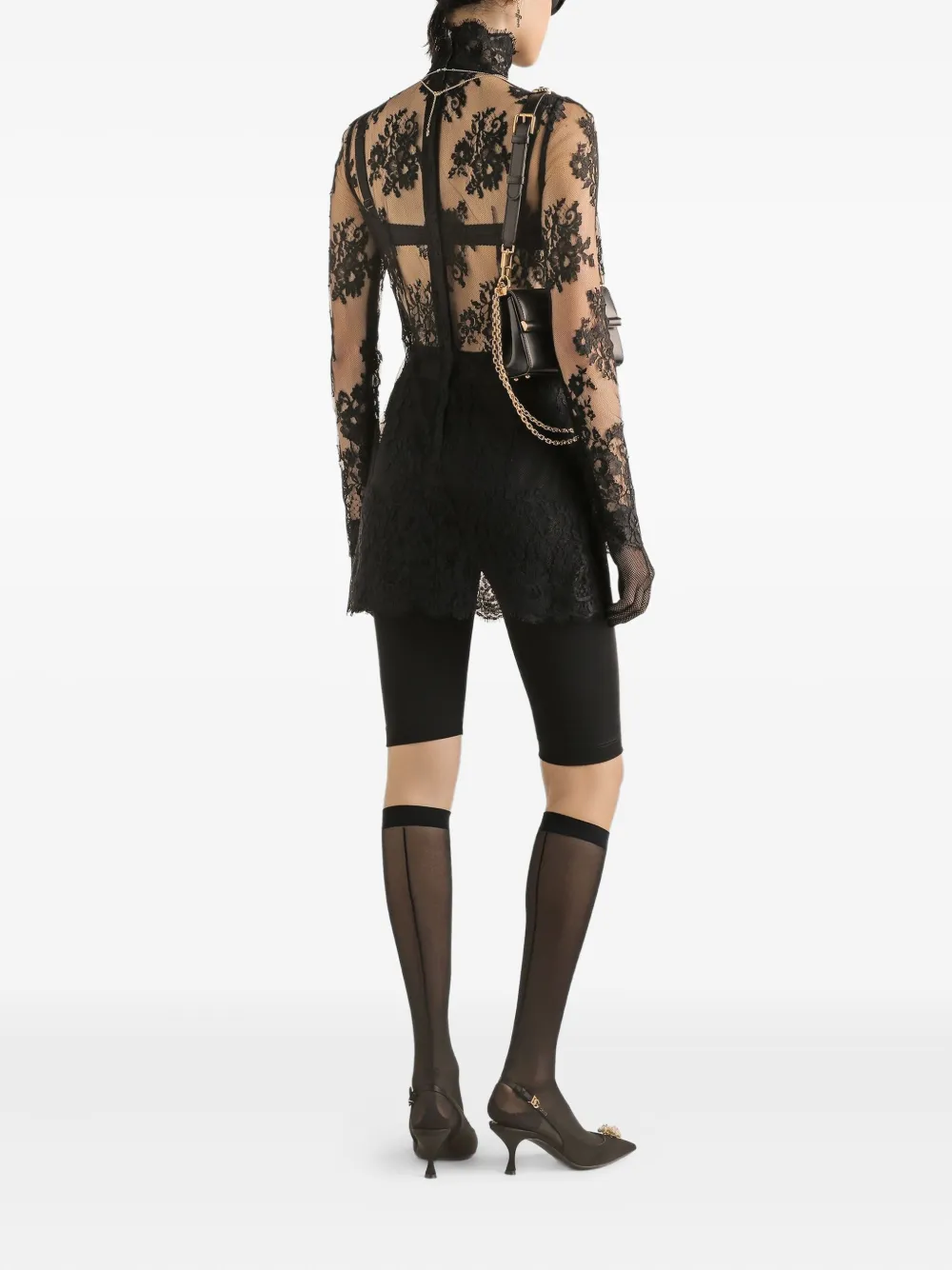 Dolce & Gabbana Lace High-neck Mini Dress In Black