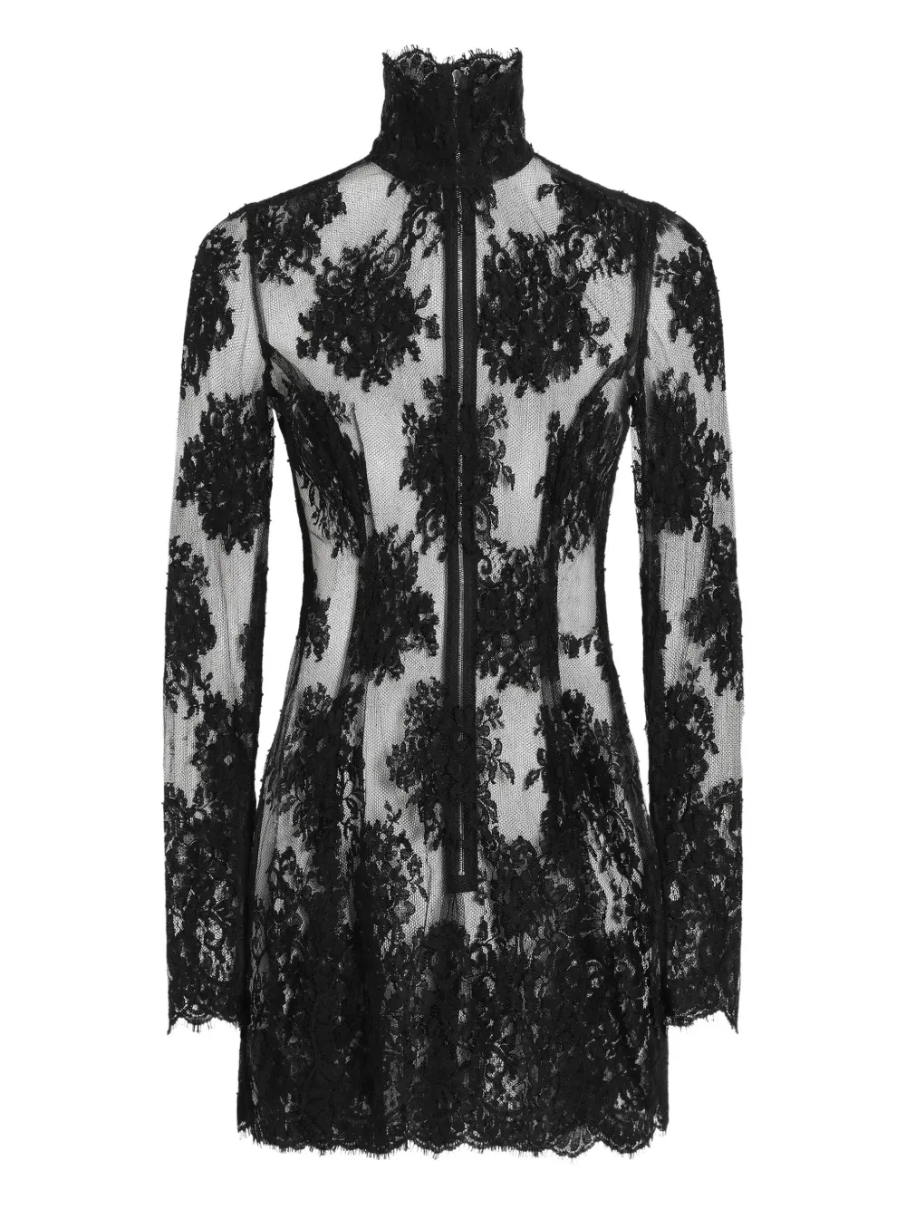 Dolce & Gabbana Lace High-neck Mini Dress In Black