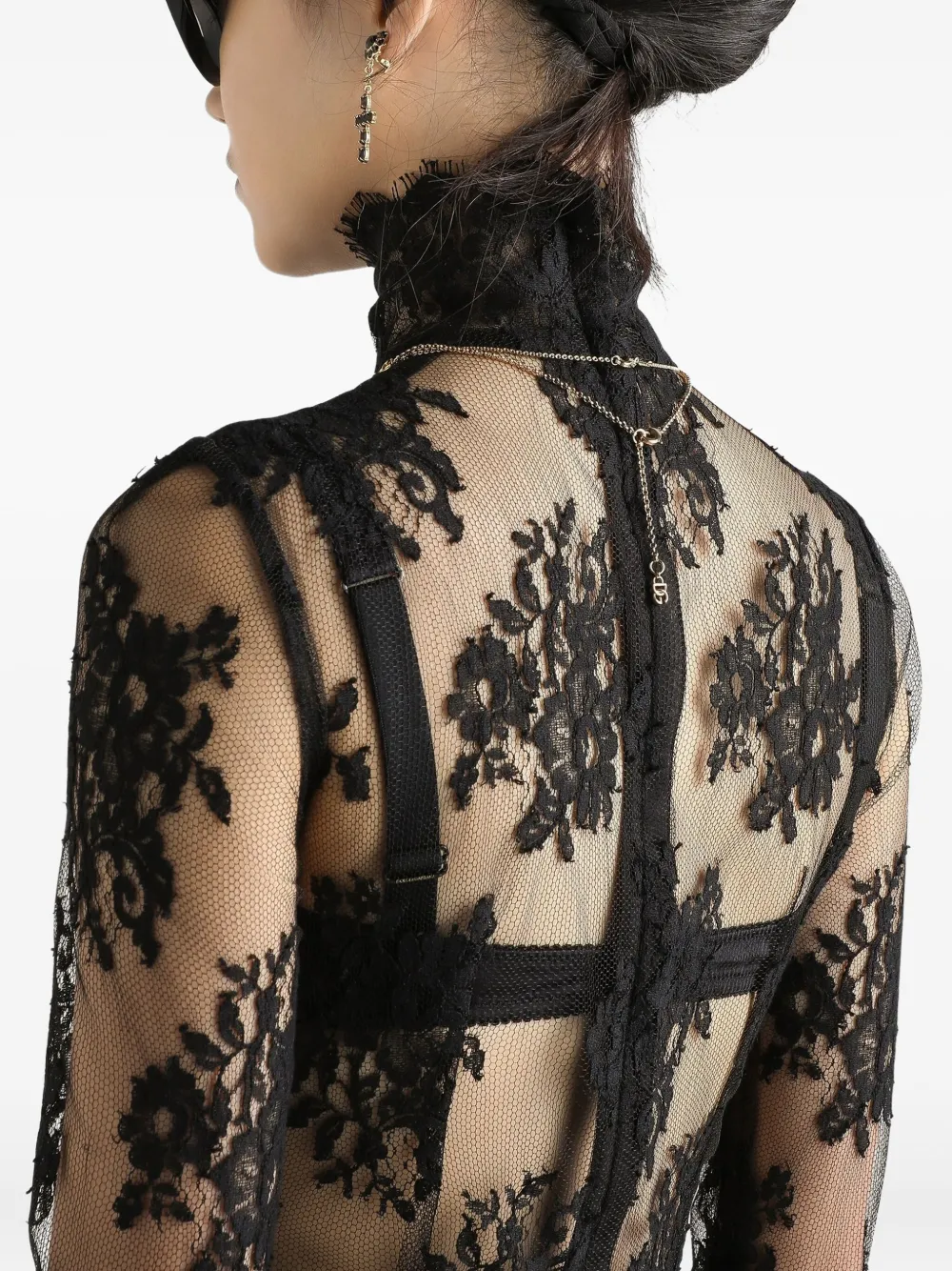 Dolce & Gabbana Lace High-neck Mini Dress In Black