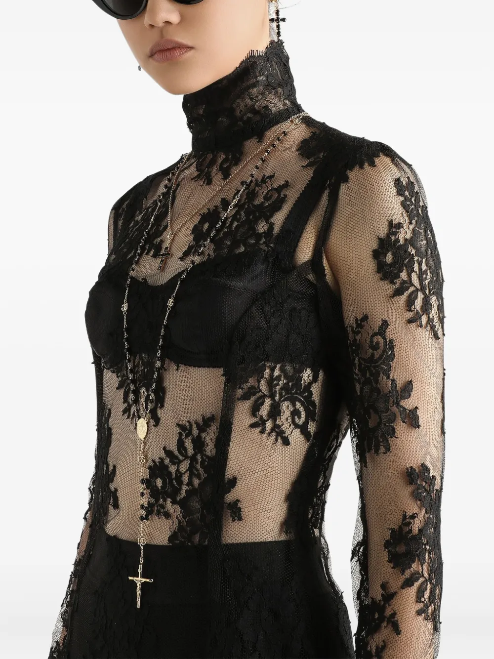Dolce & Gabbana Lace High-neck Mini Dress In Black