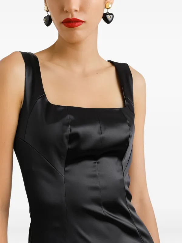 Dolce & Gabbana Midi square-neck Satin Dress | Black | FARFETCH