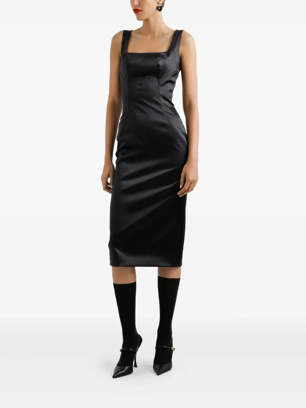 Dolce & Gabbana Midi-jurk met vierkante hals - Zwart