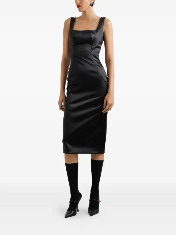 knee length dresses for ladies Satin Square-Neck Midi Dress with Side Slit – Eclipse main image 0
