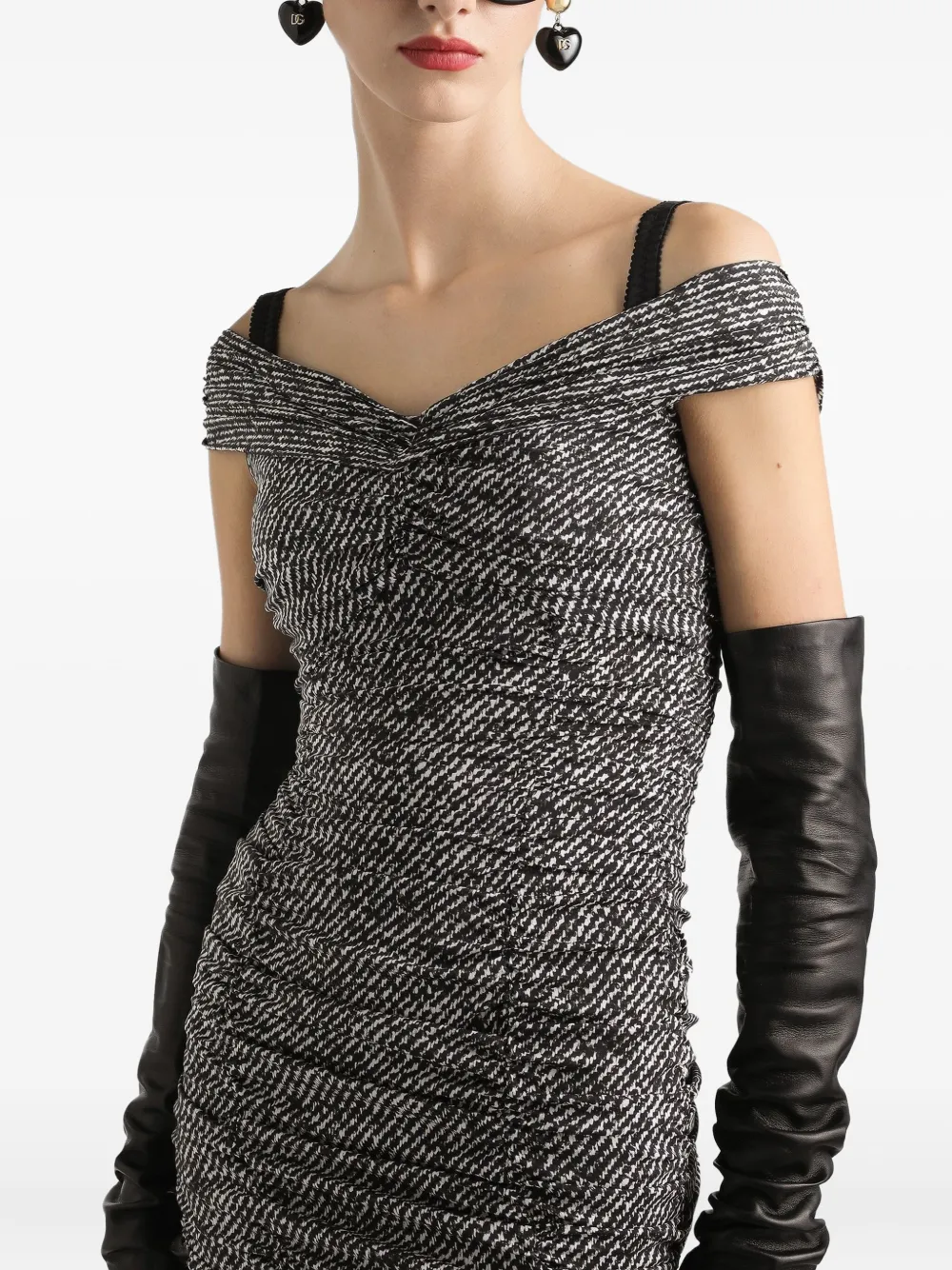 Dolce & Gabbana Draped Silk Dress Bandeau Neckline In Black