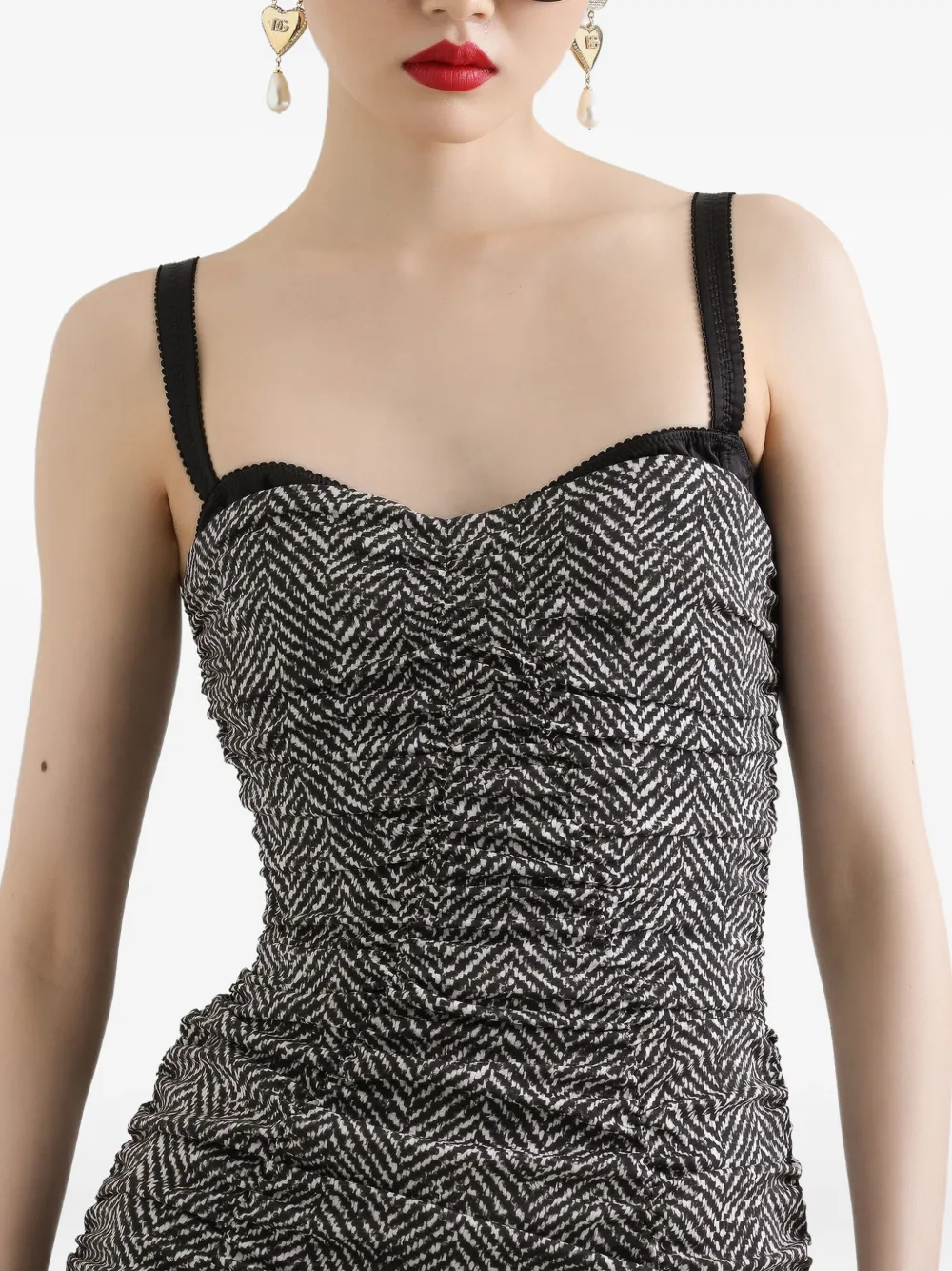 Dolce & Gabbana Strapless midi-jurk met chevron streep Zwart