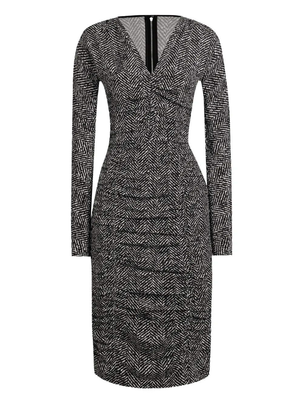 Dolce & Gabbana Chevron Gathered Midi Dress In Brown