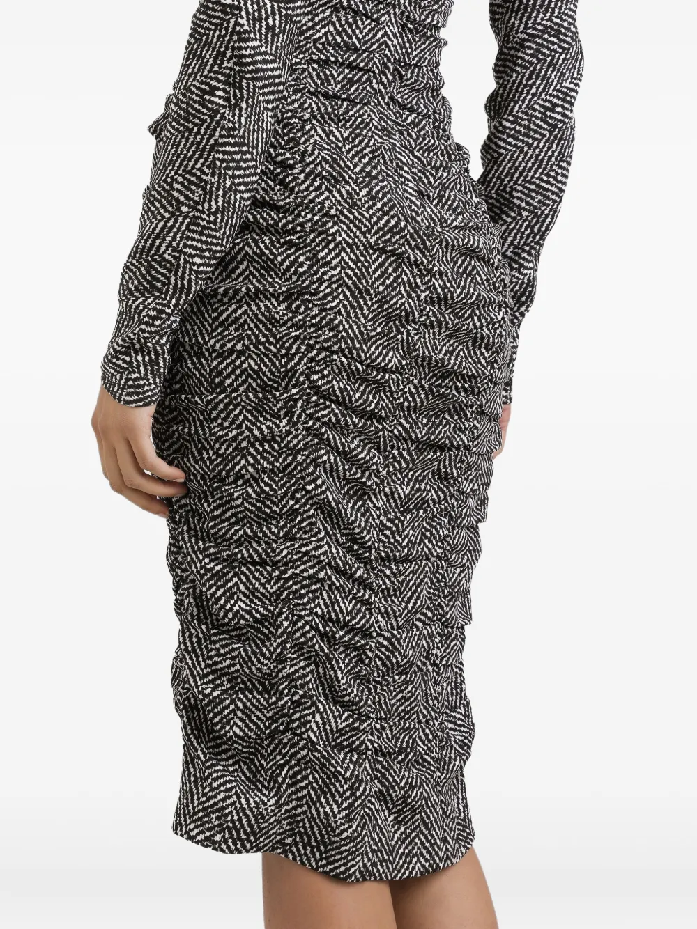 Dolce & Gabbana Gesmockte midi-jurk met chevron streep Zwart
