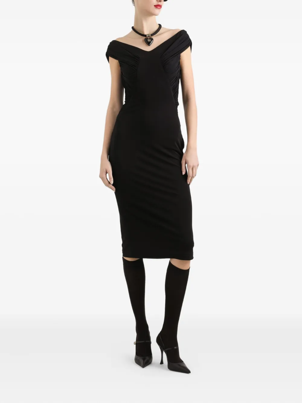Dolce & Gabbana Off-shoulder midi-jurk - Zwart