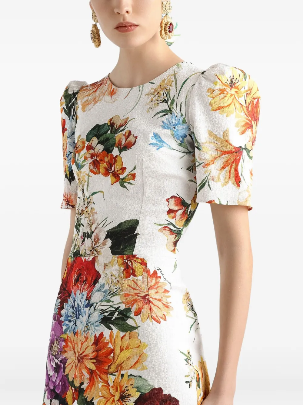 Dolce & Gabbana Midi-jurk met bloemenprint Wit