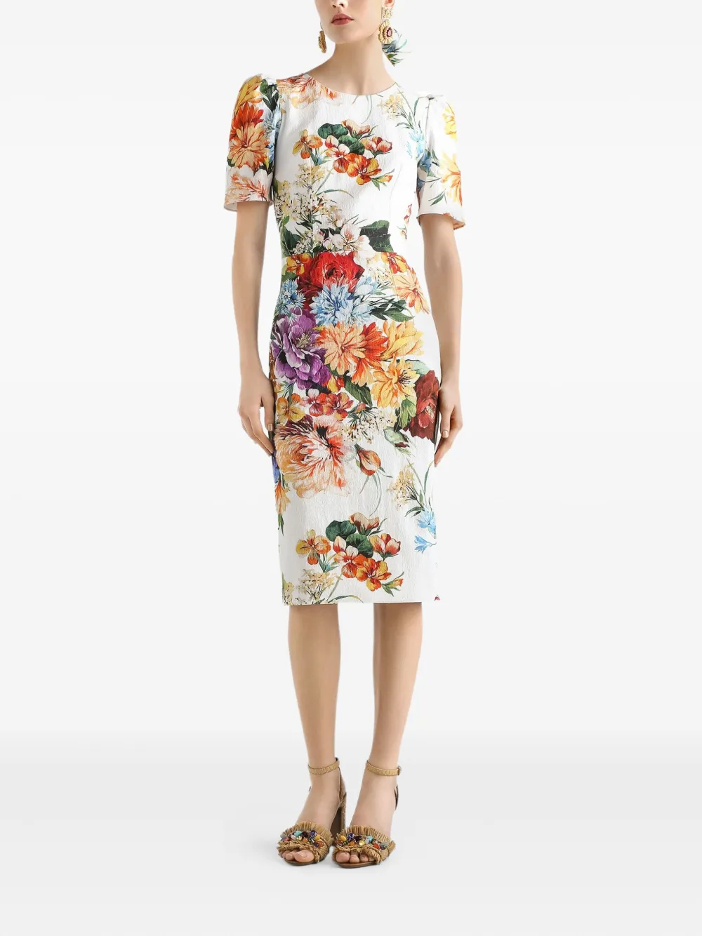Dolce & Gabbana Midi-jurk met bloemenprint - Wit