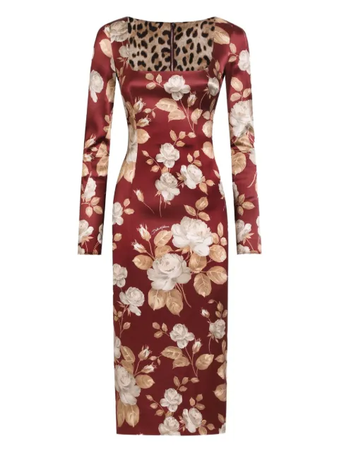 Dolce & Gabbana rose-print square-neck midi dress