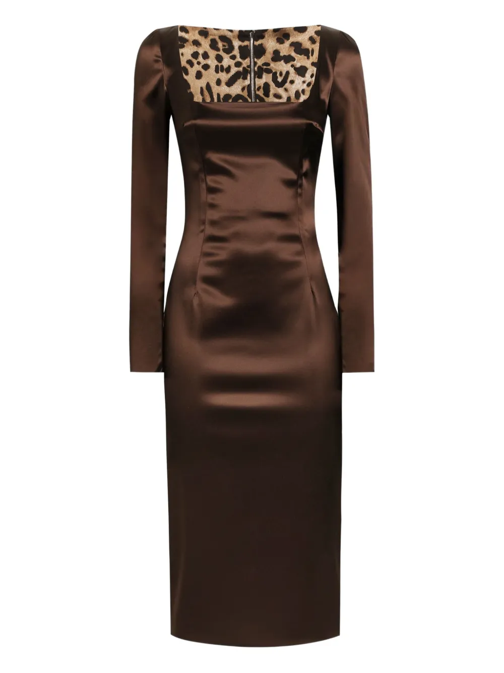Dolce & Gabbana Square-neck Satin Midi Dress In Brown
