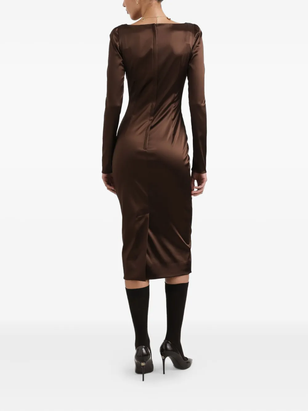 Dolce & Gabbana Midi-jurk met vierkante hals Bruin