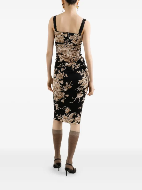 Dolce & Gabbana floral-print Ruched Midi Dress | Black
