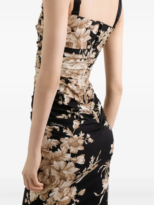 Dolce & Gabbana floral-print Ruched Midi Dress | Black | FARFETCH