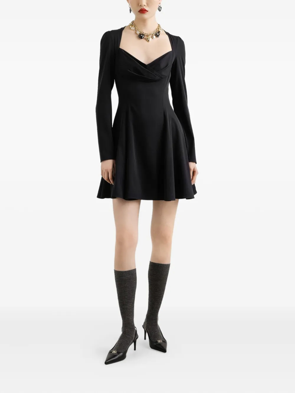 Dolce & Gabbana Sweetheart-neckline Flared Dress In Black