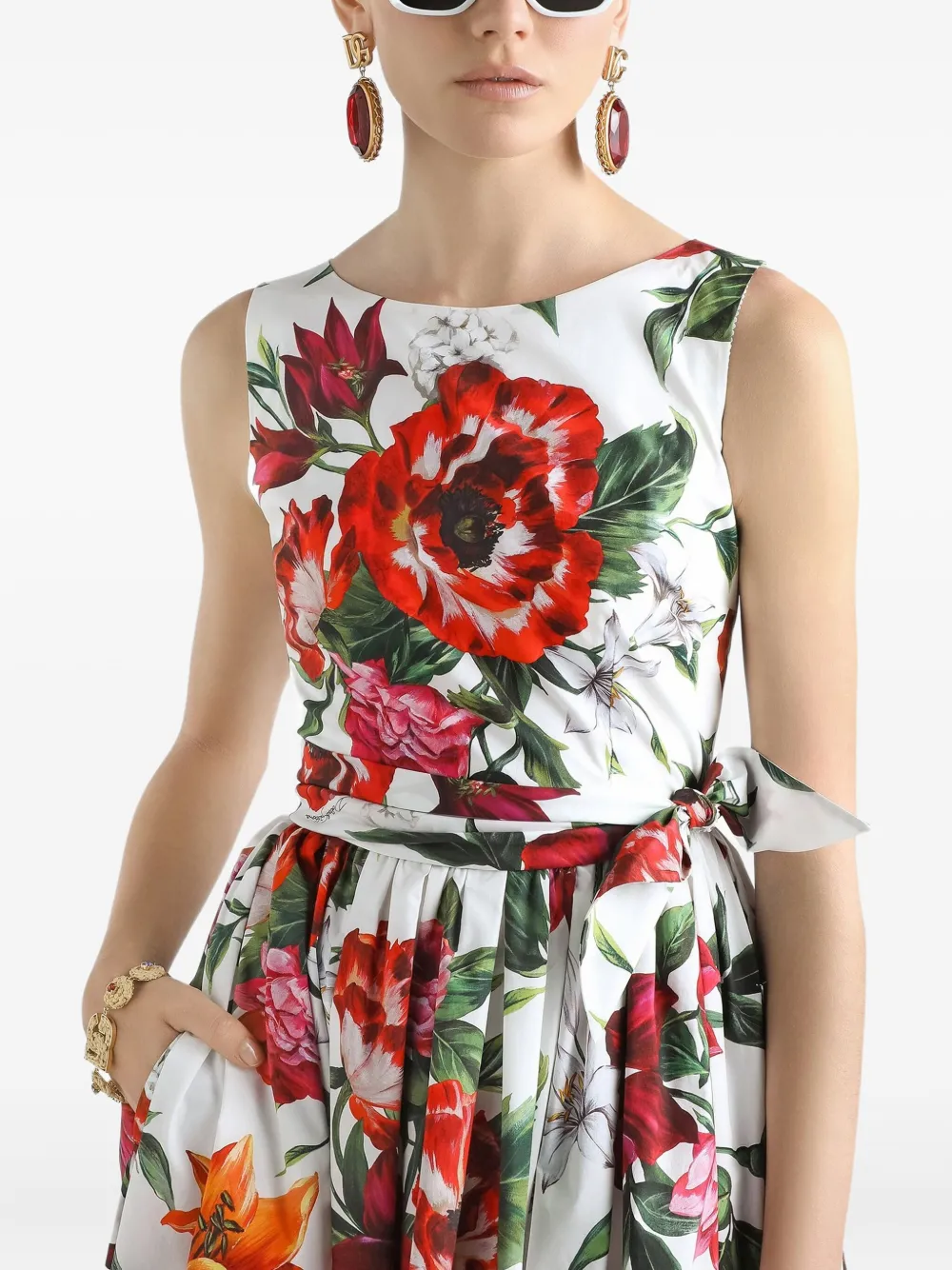 Dolce & Gabbana Midi-jurk met bloemenprint Wit