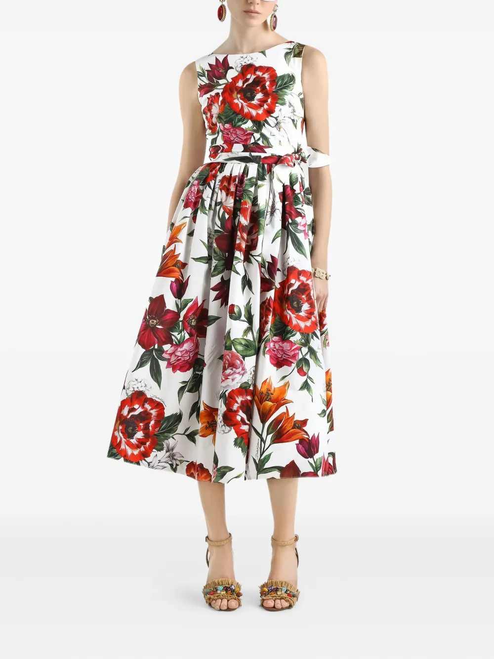 Dolce & Gabbana Midi-jurk met bloemenprint - Wit