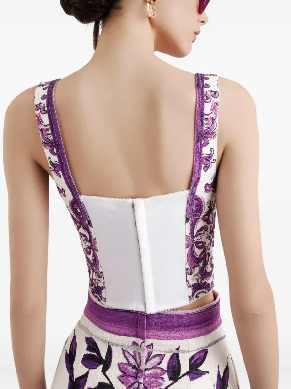 Dolce & Gabbana Majolica-print Corset Top | Purple | FARFETCH