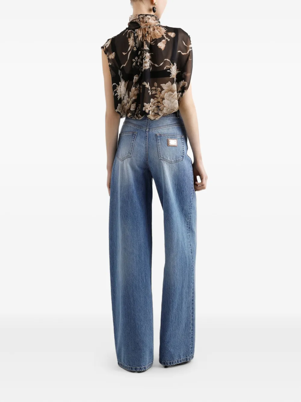Dolce & Gabbana Rose-print Chiffon Sleeveless Top In Black