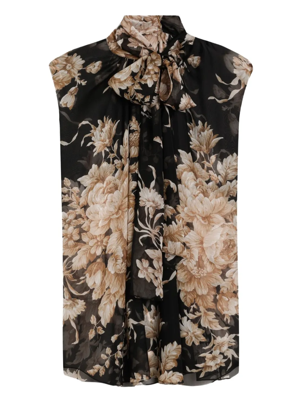 Dolce & Gabbana Rose-print Chiffon Sleeveless Top In Multi
